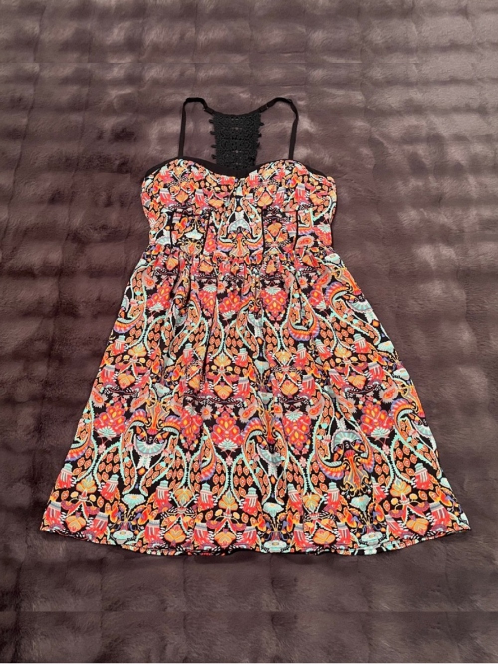 Multi-Color Dress with Crochet Back & Side Pockets - Medium